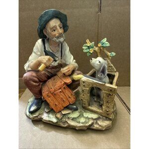 Norleans Japan Bisque Porcelain Man & Dog Figurine Mid-Century 7.5" Collectible